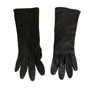 Vintage Bamberger’s Long Opera Gloves Leather Black Mid-Century Formal Italy